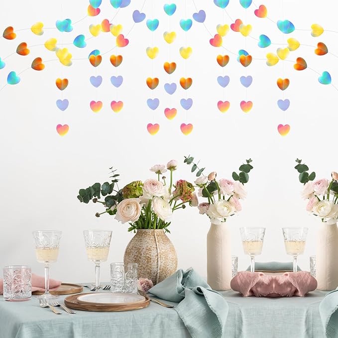 2m Heart Garland, Holographic Heart Streamers Christmas Paper Garland