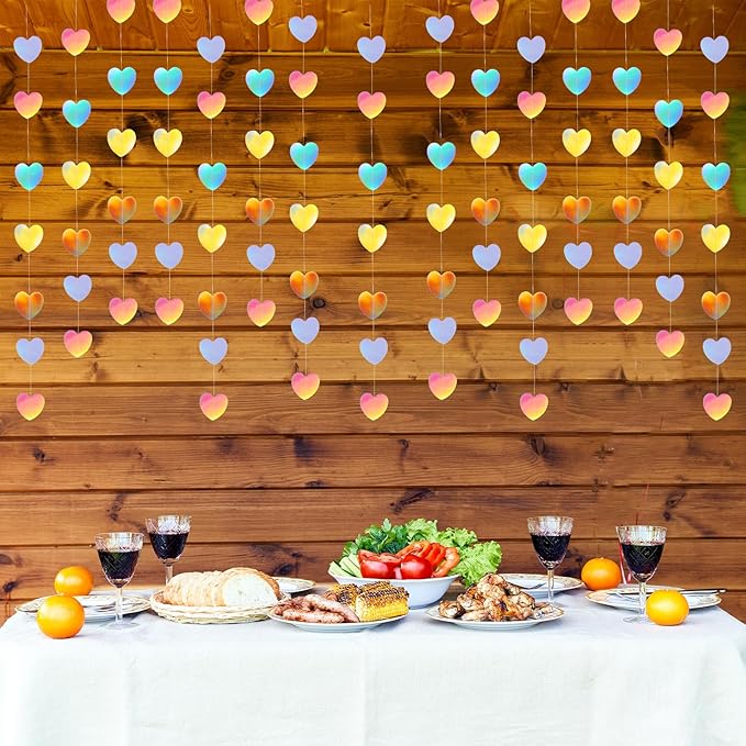 2m Heart Garland, Holographic Heart Streamers Christmas Paper Garland