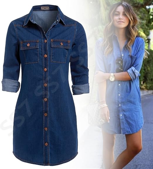 New Vintage Denim Blue Shirt Dress Sizes