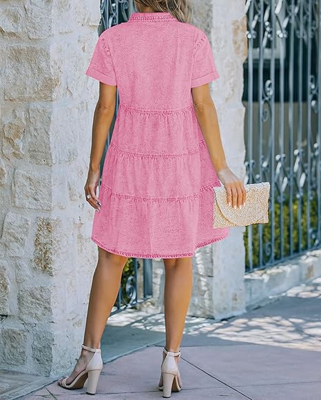 Women's Casual Babydoll Denim Dress Short Sleeve