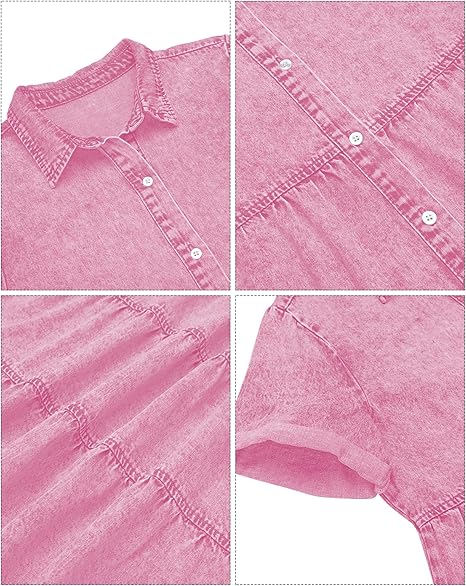 Women's Casual Babydoll Denim Dress Short Sleeve