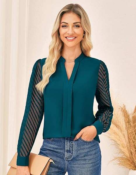 Women's Elegant Blouse Textured Semi-Sheer