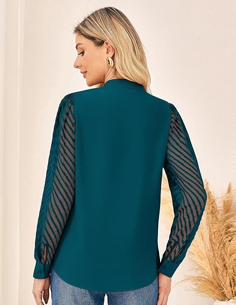 Women's Elegant Blouse Textured Semi-Sheer